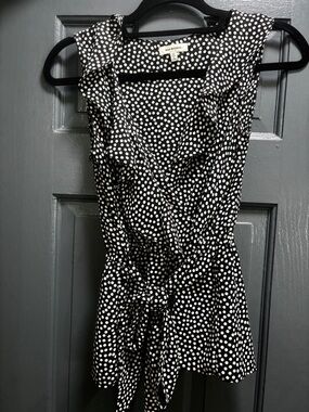 Max Studio Black and White Polka Dot Wrap Mini Dress